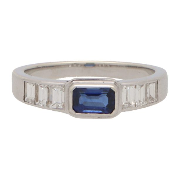 Sapphire and diamond engagement ring band art deco style