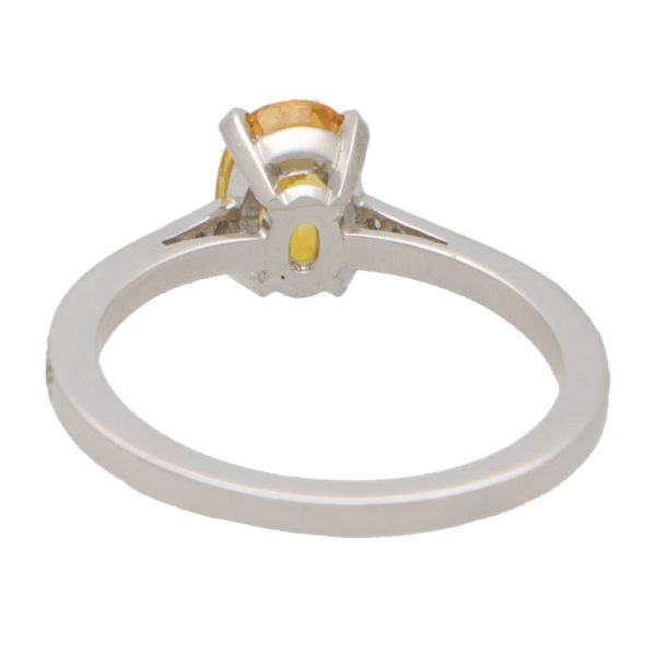 0.80ct Oval Yellow Sapphire and Diamond Solitaire Engagement Ring in Platinum