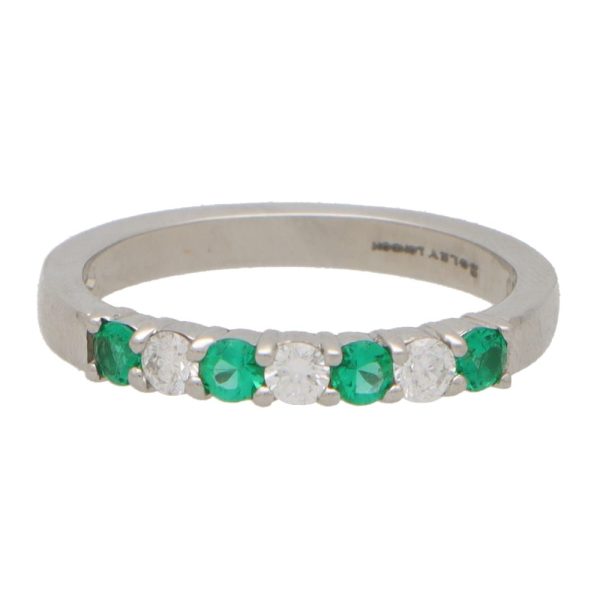 Emerald and Diamond Half Eternity Band Ring