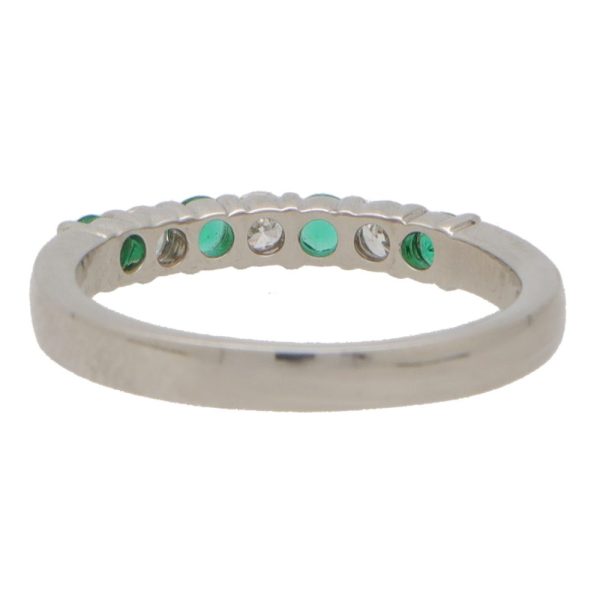 Emerald and Diamond Half Eternity Band Ring