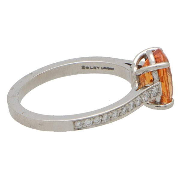2.67ct Orange Spessartine Garnet and Diamond Solitaire Engagement Ring in Platinum