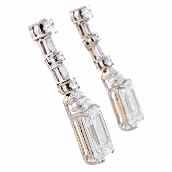GIA Certified Art Deco Emerald Cut Diamond Drop Earrings, over 10.50 carats