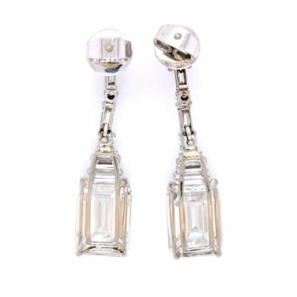 GIA Certified Art Deco Emerald Cut Diamond Drop Earrings, over 10.6 carats