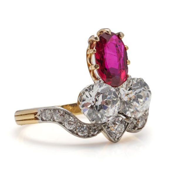Late Art Deco 1.20ct Natural Burma Ruby and 2ct Diamond Trefoil Ring