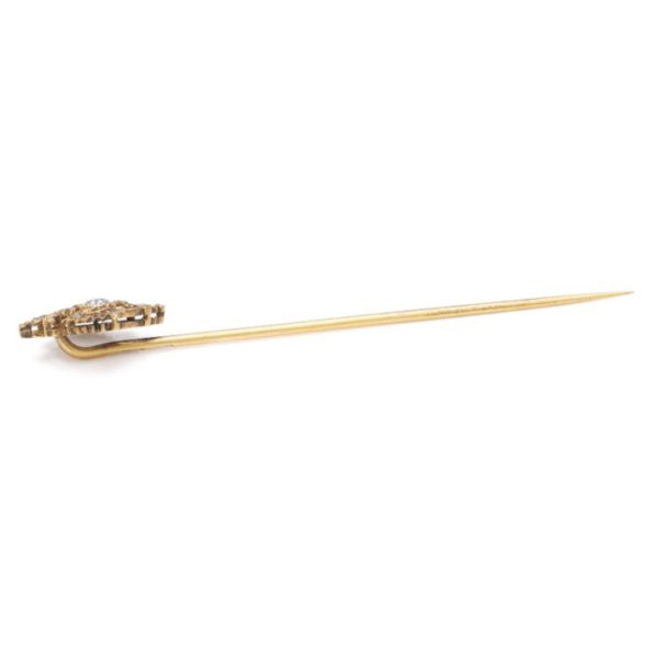 Antique Russian Faberge Workmaster Helenius Gold Pin with Old Cut Diamond