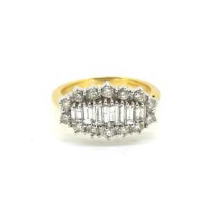 1ct Baguette and Brilliant Diamond Cluster Dress Ring