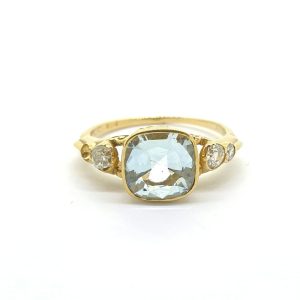 1.60ct Aquamarine and Diamond Three Stone Engagement Ring