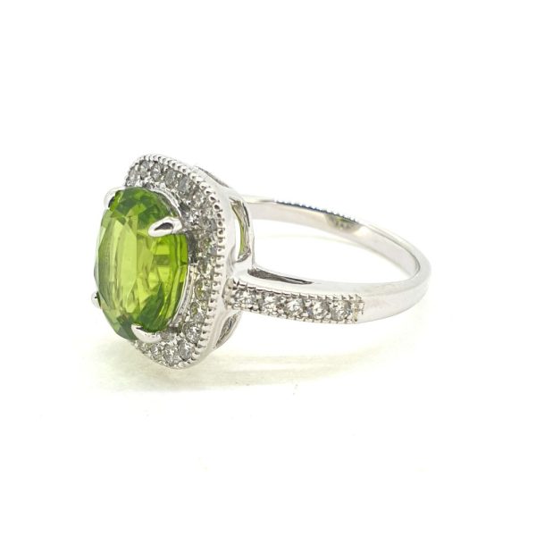3.88ct Oval Peridot and Diamond Cluster Dress Ring