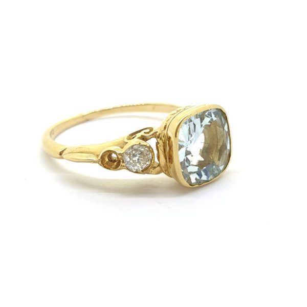 1.60ct Aquamarine and Diamond Three Stone Engagement Ring in 18ct Yellow Gold