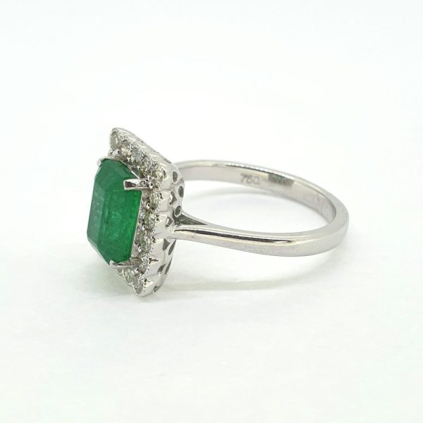 2.12ct Emerald-Cut Emerald and Diamond Rectangular Cluster Plaque Ring in 18ct White Gold