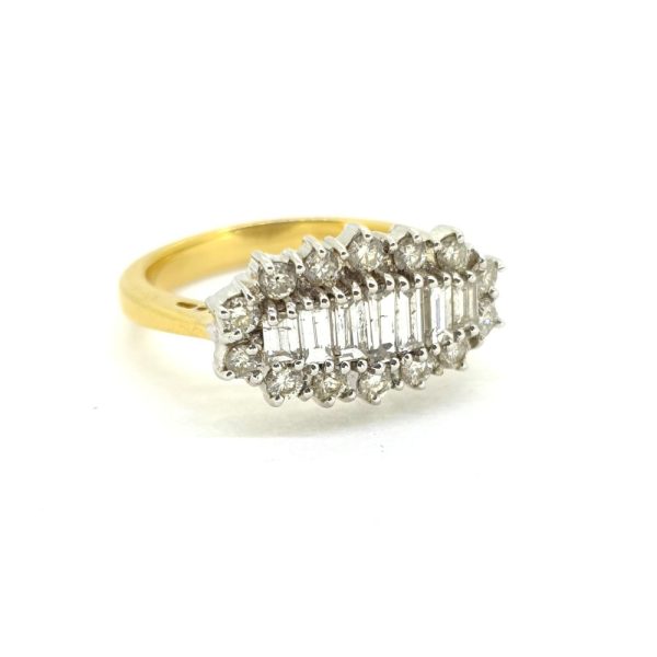 Baguette and Brilliant Diamond Cluster Dress Ring, 1.00 carat total
