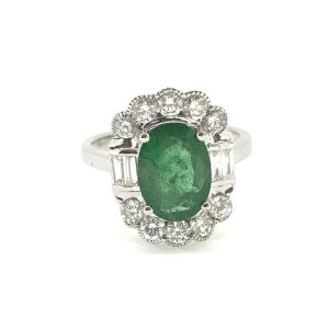 2.07ct Oval Emerald and Diamond Cluster Ring