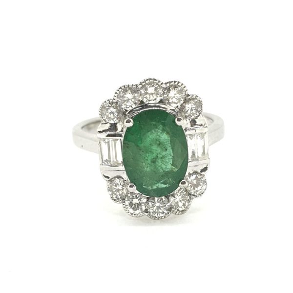 2.07ct Oval Emerald and Diamond Cluster Engagement Ring
