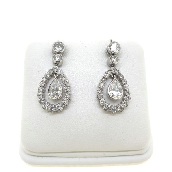 Pear Cut Diamond Cluster Drop Earrings, 2.30 carat total