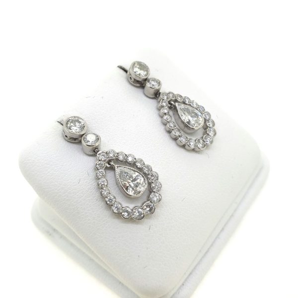 Pear Cut Diamond Cluster Drop Earrings, 2.30 carat total