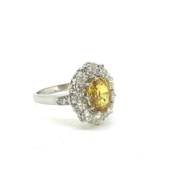 Yellow Sapphire and Diamond Cluster Engagement Ring in Platinum