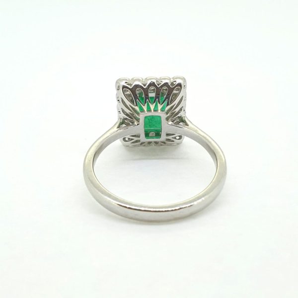 2.12ct Emerald-Cut Emerald and Diamond Rectangular Cluster Plaque Ring in 18ct White Gold
