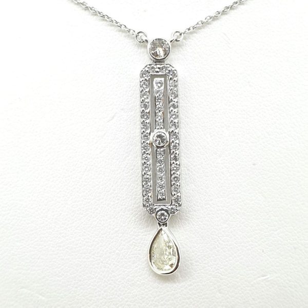 Contemporary 1.75ct Brilliant and Pear Cut Diamond Drop Pendant with Chain