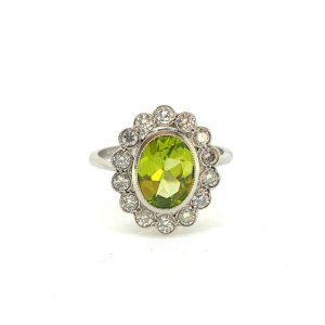 1.60ct Peridot and Diamond Cluster Ring