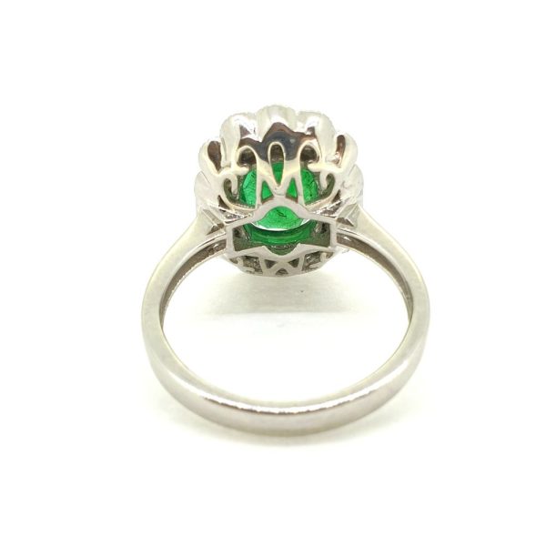 2.07ct Oval Emerald and Diamond Cluster Engagement Ring