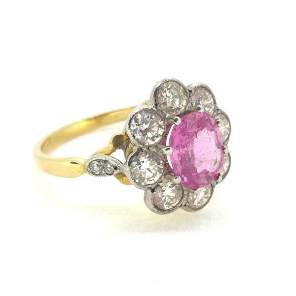 1.60ct Pink Sapphire and Diamond Flower Cluster Engagement Ring