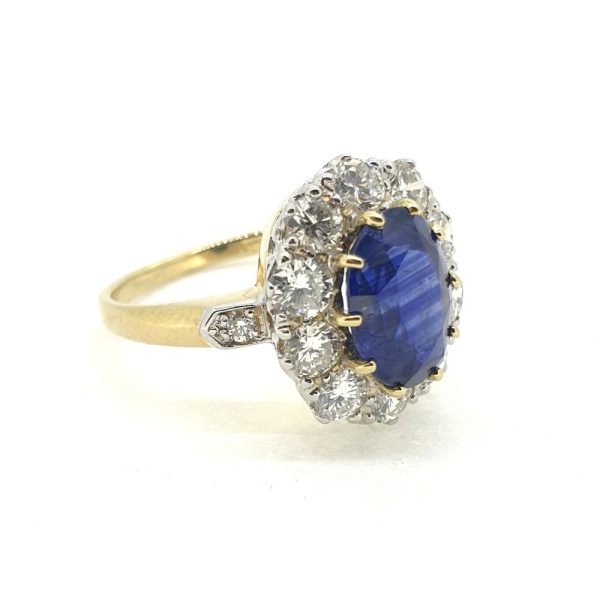 Sri Lankan 3.35ct Sapphire and Diamond Cluster Engagement Ring