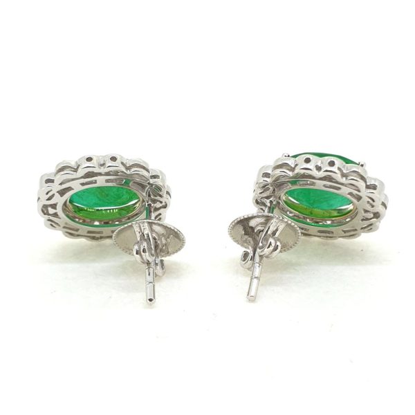 4.47ct Emerald and Diamond Oval Cluster Earrings
