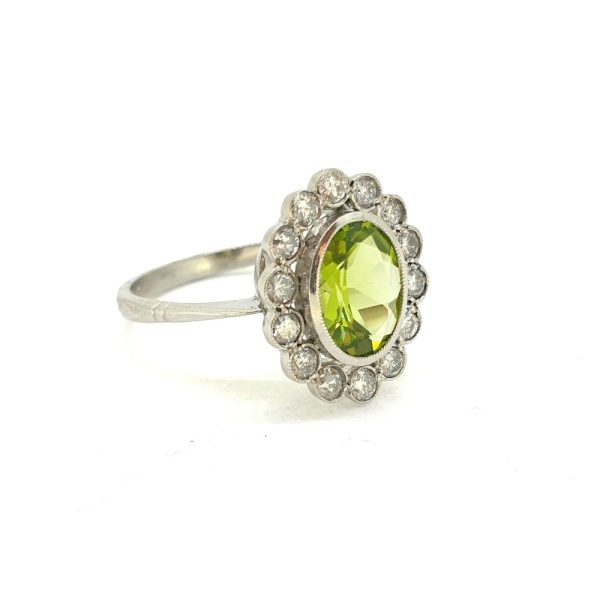 1.60ct Oval Peridot and Diamond Floral Cluster Ring