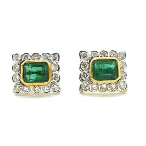 2.50ct Emerald and Diamond Cluster Earrings