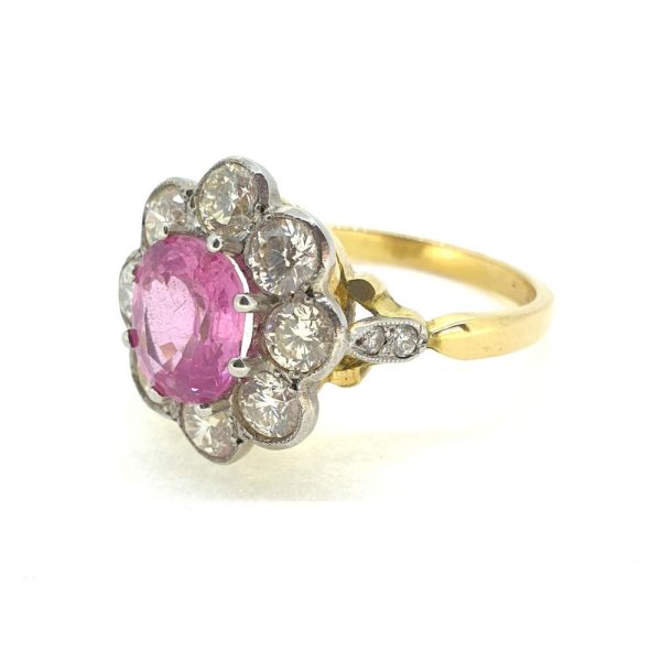 1.60ct Pink Sapphire and Diamond Floral Cluster Engagement Ring