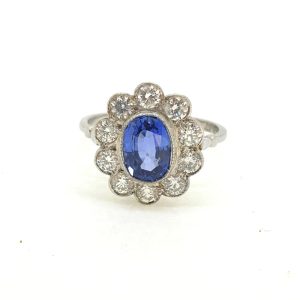 1.85ct Oval Sapphire and Diamond Cluster Ring in Platinum