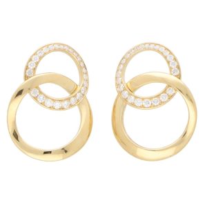 Contemporary Double Hoop Drop Earrings with Diamonds