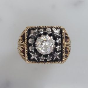 Antique 1ct Old Cut Diamond Star Signet Ring