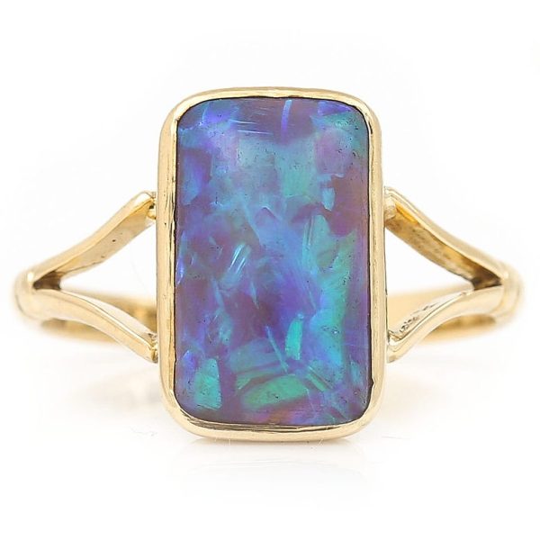 Antique Edwardian 3.30ct Blue Water Opal Solitaire Ring in 18ct Yellow Gold