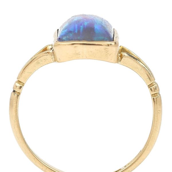 Antique Edwardian 3.30ct Blue Water Opal Solitaire Ring in 18ct Yellow Gold