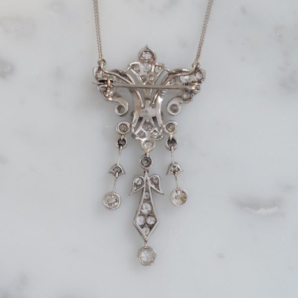 Antique Edwardian Old Cut Diamond Pendant Necklace