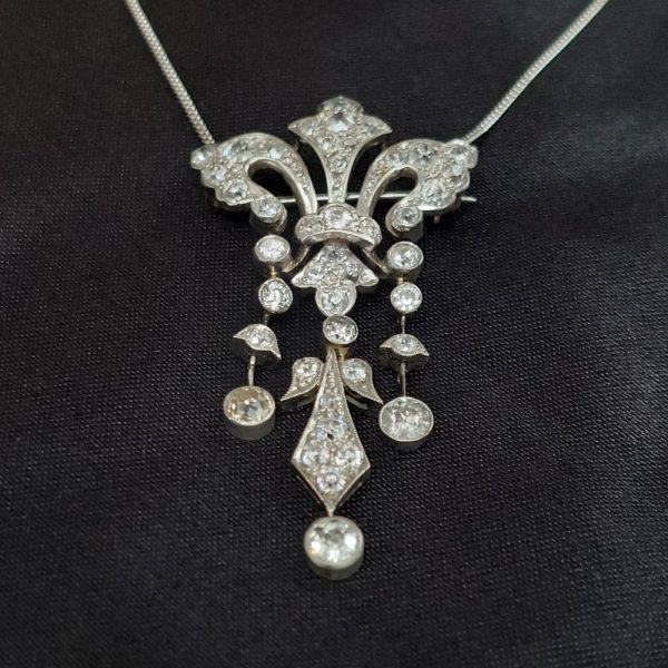 Antique Edwardian Old Cut Diamond Pendant Necklace