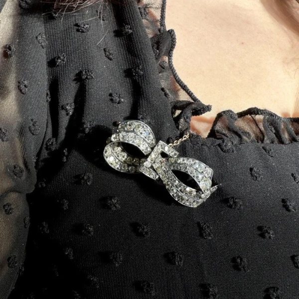 Antique French 6ct Old Mine Cut Diamond Bow Brooch