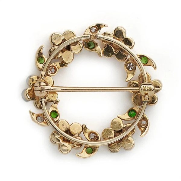 Antique Pearl Diamond Demantoid Garnet Wreath Brooch