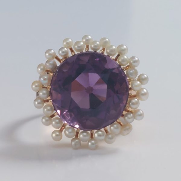 Antique Victorian Amethyst and Pearl Ring, 10cts