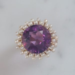 Antique Victorian Amethyst and Pearl Ring, 10cts