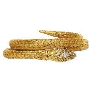 Antique Woven Gold Snake Bracelet with Diamond and Ruby