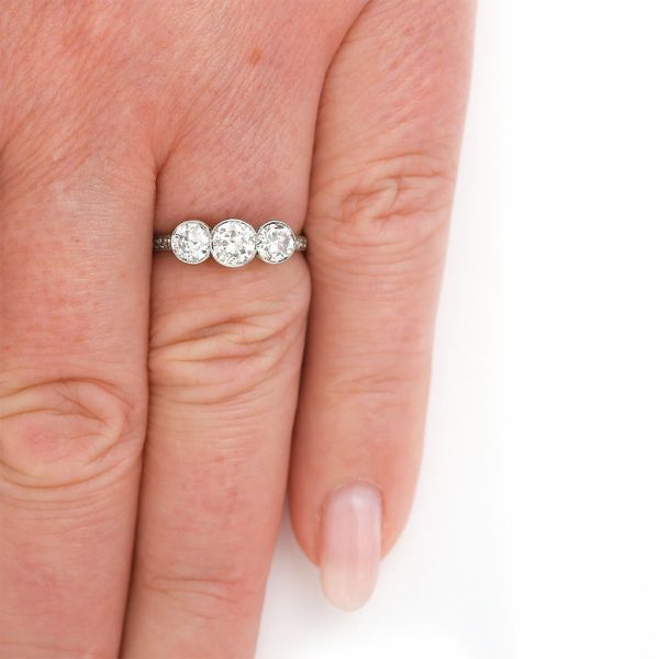 Art Deco 1.08ct Diamond Three Stone Engagement Ring in 18ct White Gold
