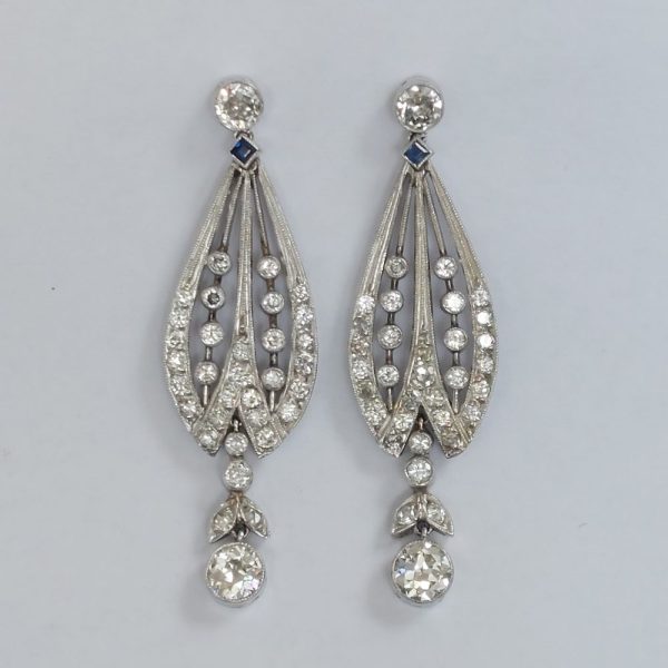 Art Deco Antique Drop Earrings, 2.60cts