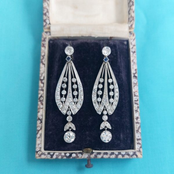 Art Deco Antique Drop Earrings, 2.60cts