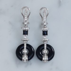 Art Deco Onyx and Diamond Drop Earrings