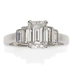 Art Deco Style 1.71ct Emerald Cut Diamond Ring