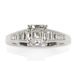 Art Deco Style Asscher Cut Diamond Ring, 1.58ct