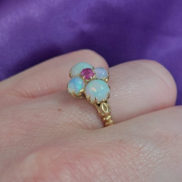 Art Nouveau Antique Opal and Ruby Ring