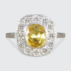 Contemporary 1.50ct Yellow Sapphire and Diamond Cluster Ring